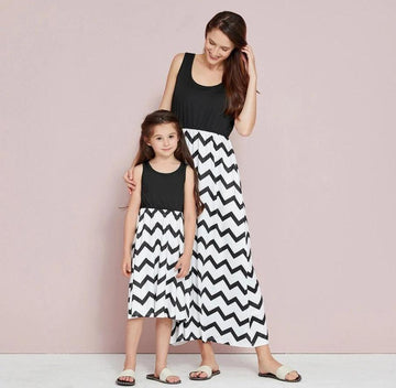 Mom and Me Trendy Sleeveless Wave Striped Dress