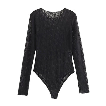 Sultry Sheer Lace Long Sleeve Bodysuit