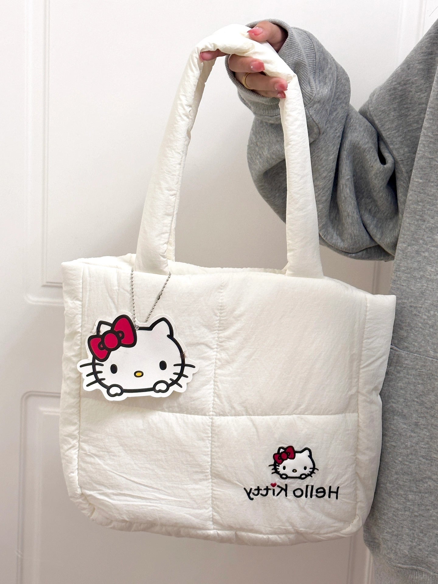 Hello Kitty Puffer Tote Light Winter Quilted Handbag