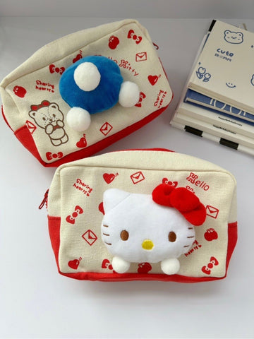 Hellokitty Fuzzy Makeup Pouch Cute Cosmetic Bag