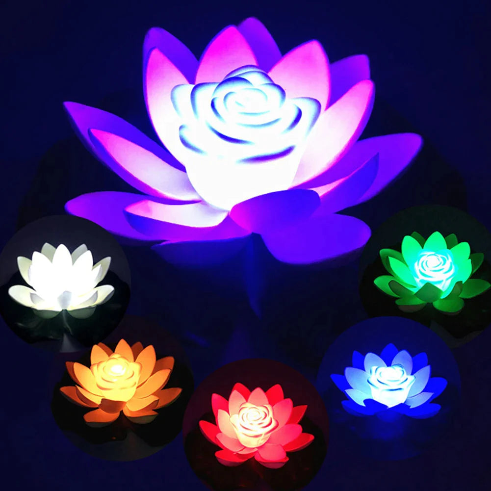 Battery Operated 6-color Changing LED Waterproof Floating Lotus Light
