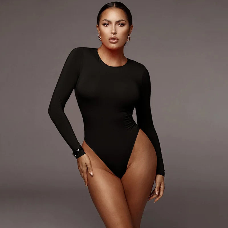 Solid O Neck Long Sleeve Bodysuit