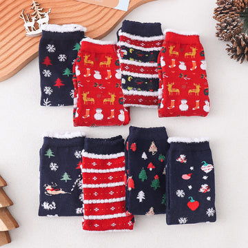 Christmas Snowflake Elk Santa Claus Tree Gift Striped Medium Tube Socks 3/6Pairs