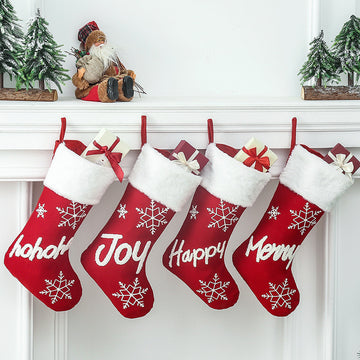 Christmas Party Decorations Letter Snowflake Embroidered Red Plush Christmas Socks Gift Bags