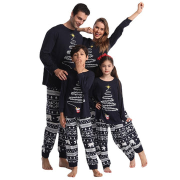 Christmas Cartoon Print Navy Long Sleeve Shirt Pants Matching Pajamas 2247