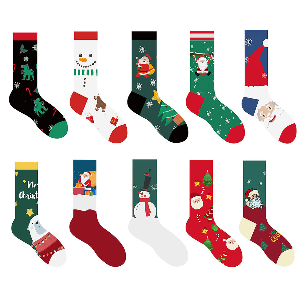 Christmas Stocking Santa Claus Snowman Dinosaur Polar Bear Sock 2 Pairs