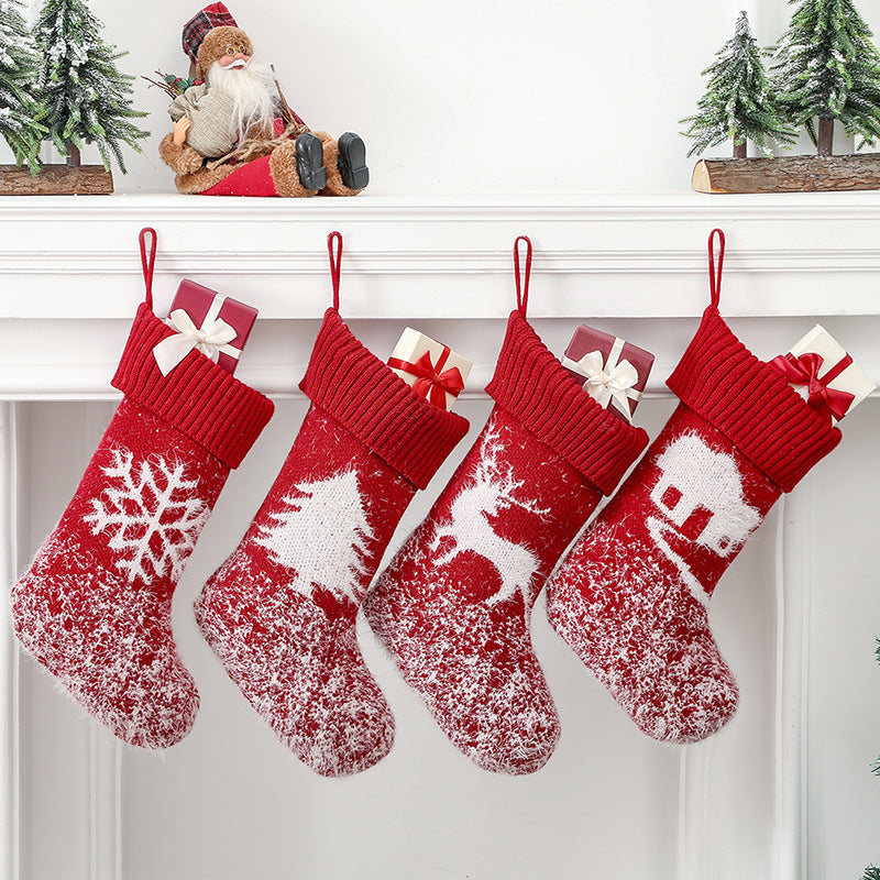 Christmas Tree Hanging Pendant Gift Bag Snow Elk House Christmas Tree Red Knitted Christmas Socks