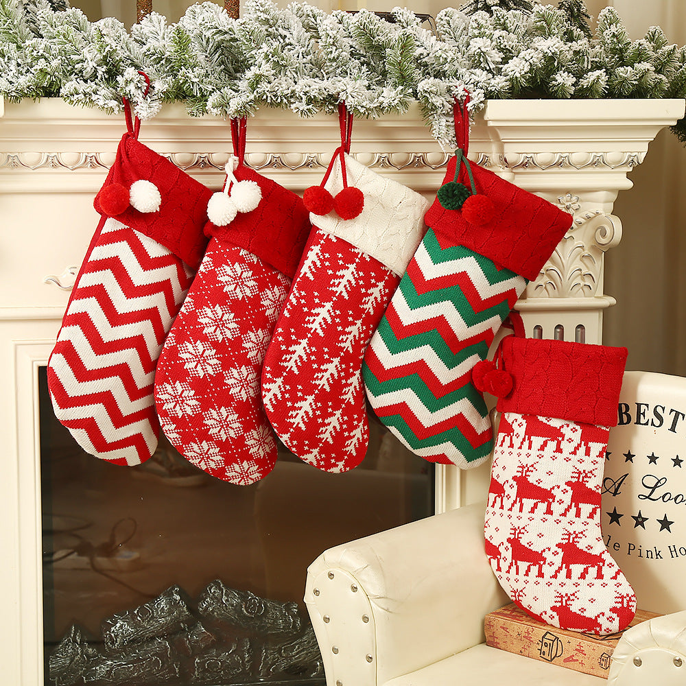 Christmas Tree Ornaments Knitted Woolen Christmas Socks Candy Gift Bag