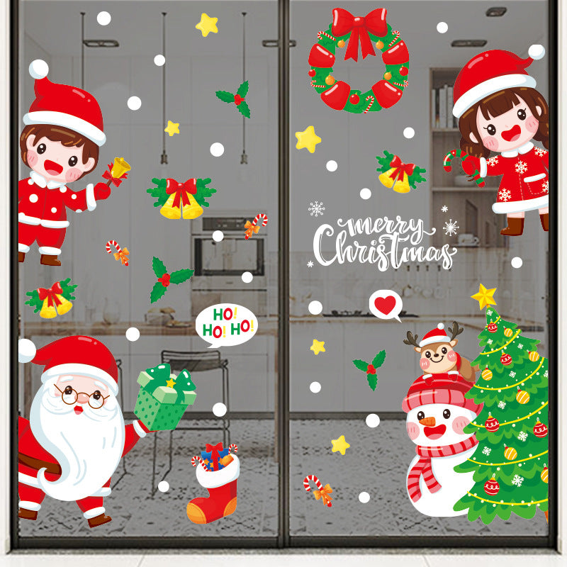 Christmas Ho Ho Ho Santa Snowman Boy Girl Tree Star Bell Wall Sticker Bedroom Living Room Window Decoration HT94029