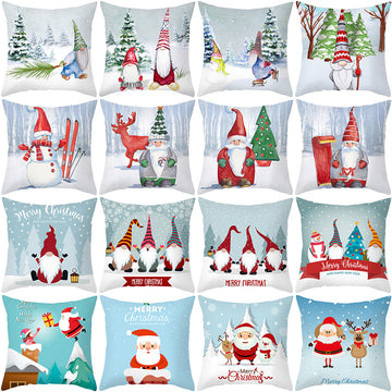 Christmas Faceless Elderly Gnome Santa Snowman Elk Tree Cartoon Print Pillowcase TPR421