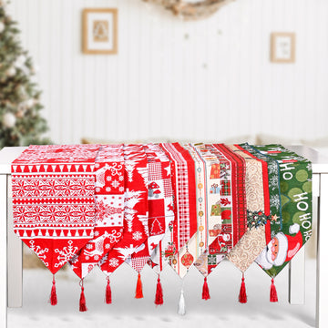 Christmas Decoration Home Santa Snowflake Garland Elk Gift Box Table Runner