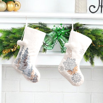 Christmas Hotel Living Room Decoration Double Ball Snowflake/Forest White Christmas Socks Gift Bag