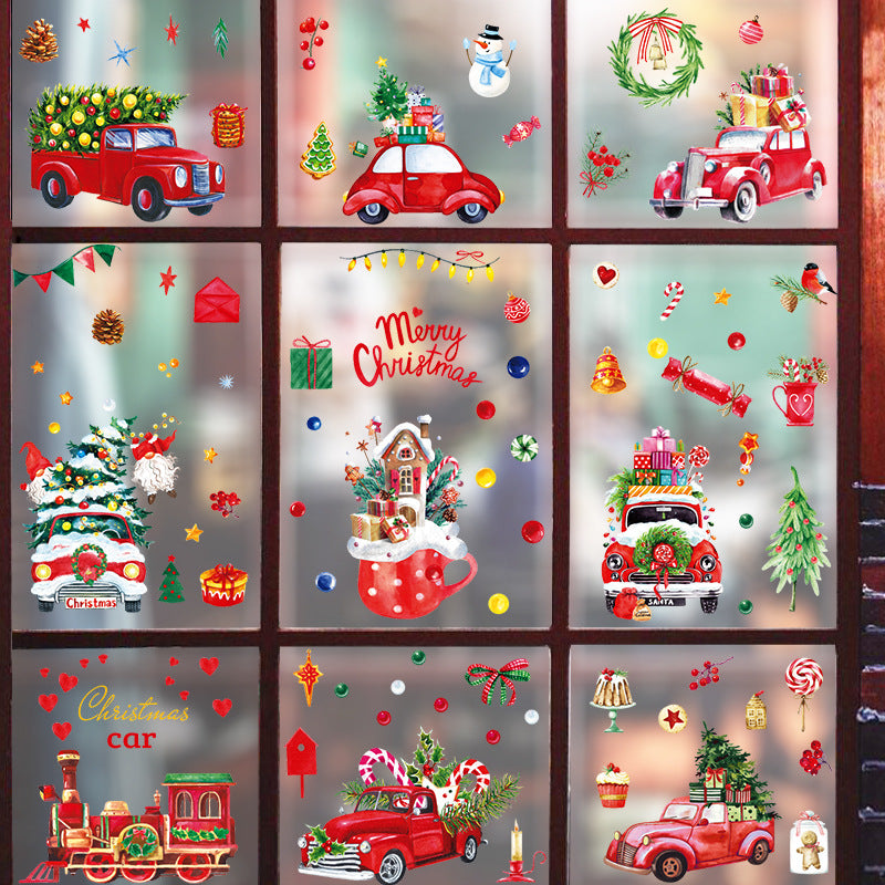 Christmas Car Train Snowman Gift Christmas Tree Wreath Window Wall Sticker SKJD2313