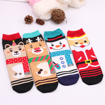 Christmas Elk Snowman Bear Santa Printed Socks 4Pairs