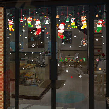 Christmas Decoration Cartoon Socks Polar Bear Snowman Rabbit Penguin Ornaments Window Wall Stickers SKJD2318