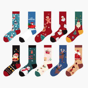 Christmas Socks Snowman Santa Claus Cartoon Print 2 Pairs