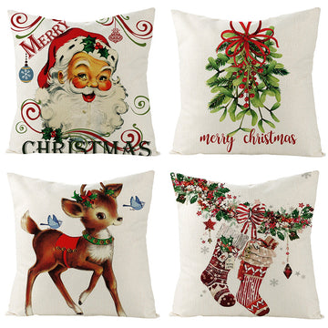 Christmas Stocking Reindeer Santa Mistletoe Oil Painting Style Pillowcase Home Pillow Cover YMD200