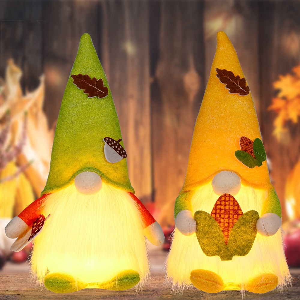 Thanksgiving Decorations Gnome Table Lamp Decorative Doll with Green/yellow Hat