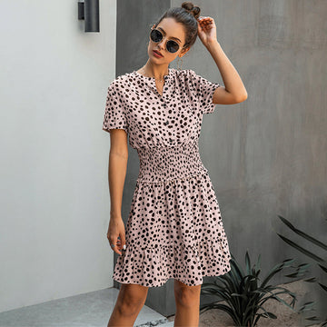 Polka Dot Dress Ladies Leopard Print Casual Dress