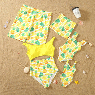 Family Matching Swimwear Pineapple Print Yellow One Piece Family Bathing Suit