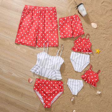 Family Matching Swimwear Striped and Polka Dot Print One Piece Family Bathing Suit