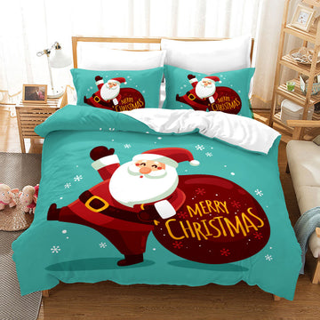 Christmas Santa Claus print Quilt 3 Piece Bedding Set