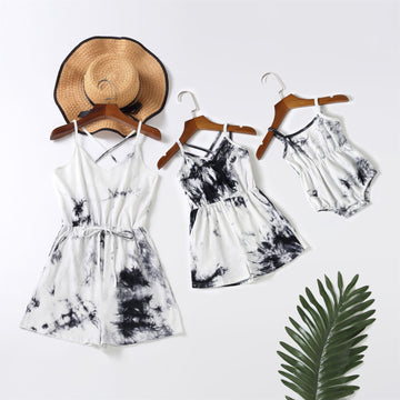 Mom and Me Tie Dye Sleeveless Spaghetti Strap Romper