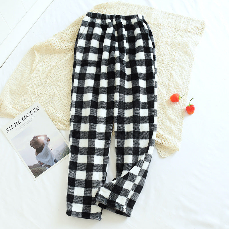 Flannel Warm Lounge Pants with Pockets - Couples' Flannel Fleece Sleep Pants - Thickened for Autumn/Winter, Straight-Leg