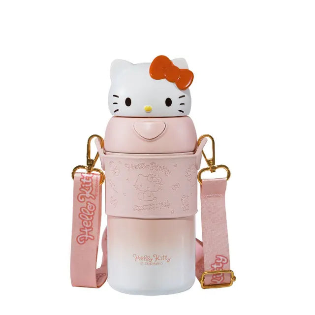 Hellokitty Kuromi 560ML Thermos Bottle Large Capacity Stainless Steel Bouncing Straw Insulated Cup