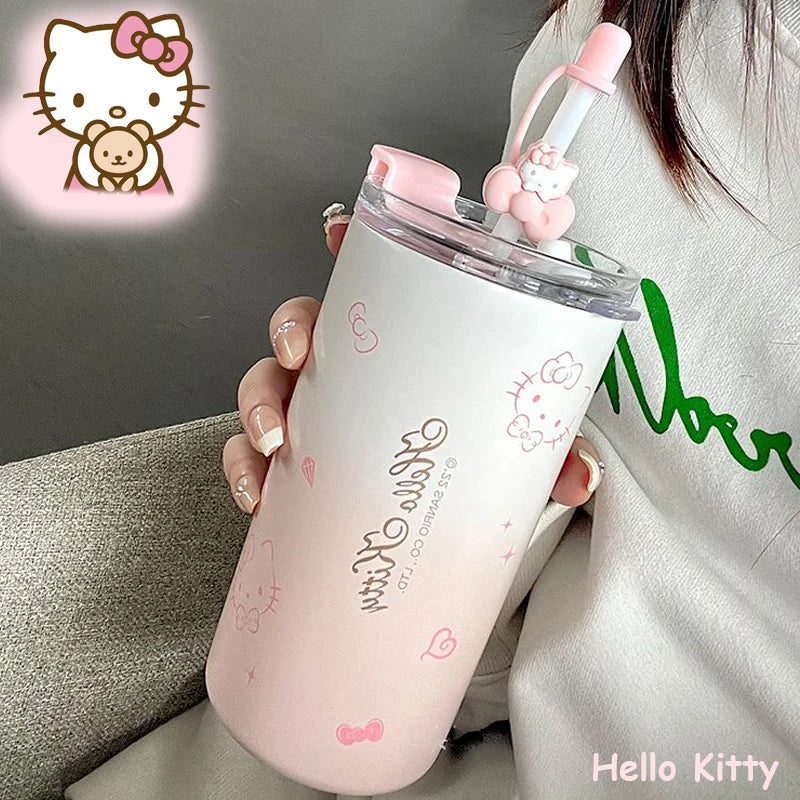 Kawaii Hello Kitty Water Cup 480ML Portable Straw Direct Drink