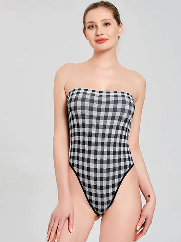 Thong T-Back Tube Plaid Bodysuit