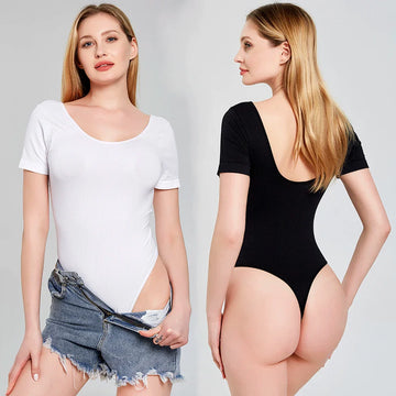 Woman Short Sleeve Thong Bodysuits