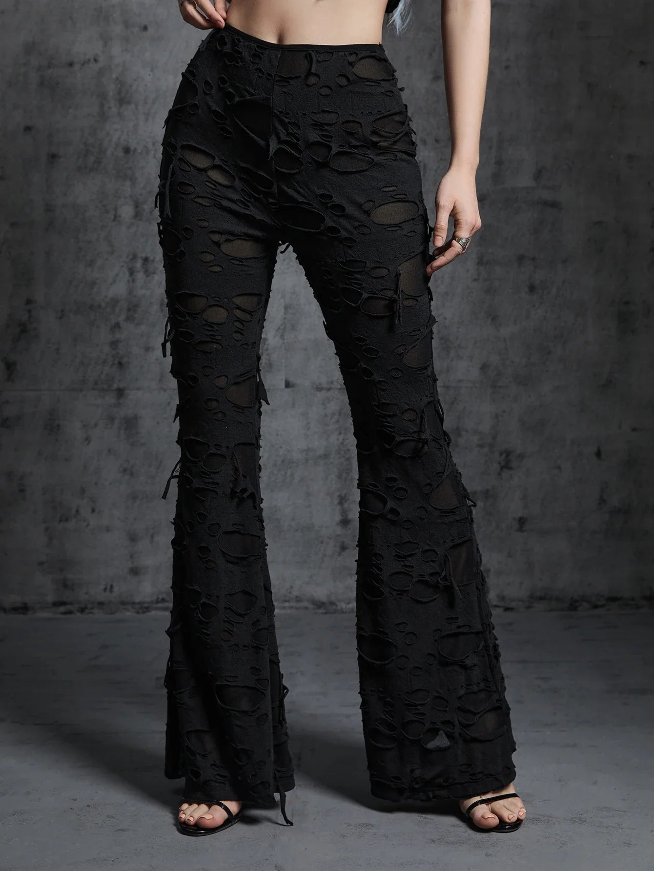 Women's Gothic Style Halloween Ripped Fabric Slim Long Flare Pants