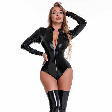 Women Sexy Open Crotch Leather Bodysuit