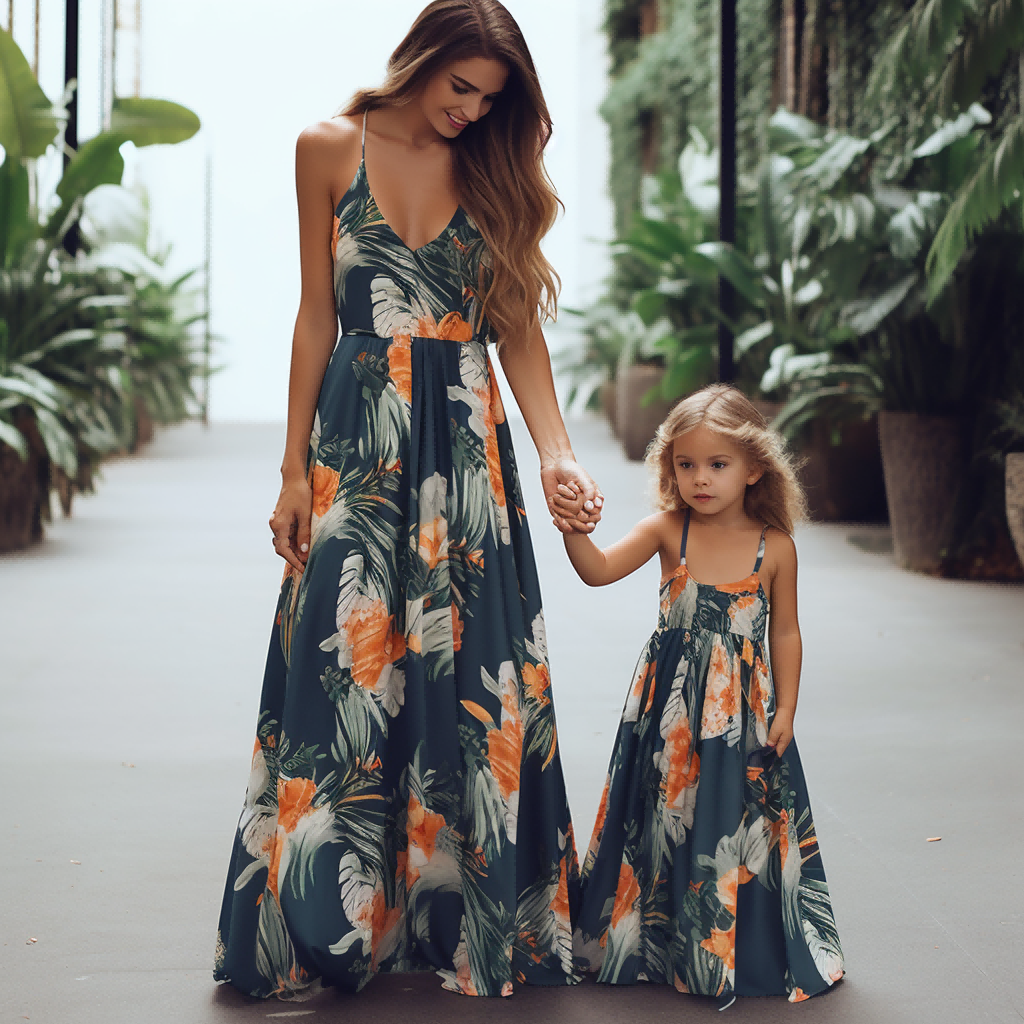 Mommy and Me Sleeveless Floral Print Maxi Tank Dress