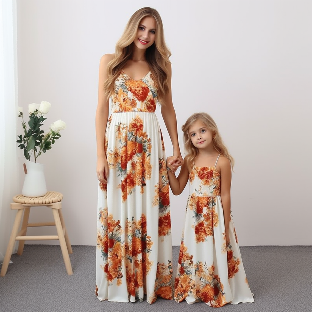 Mommy and Me Floral Print Cami Long Dress