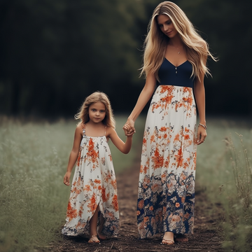 Mommy and Me Floral Print Blue Cami Dress