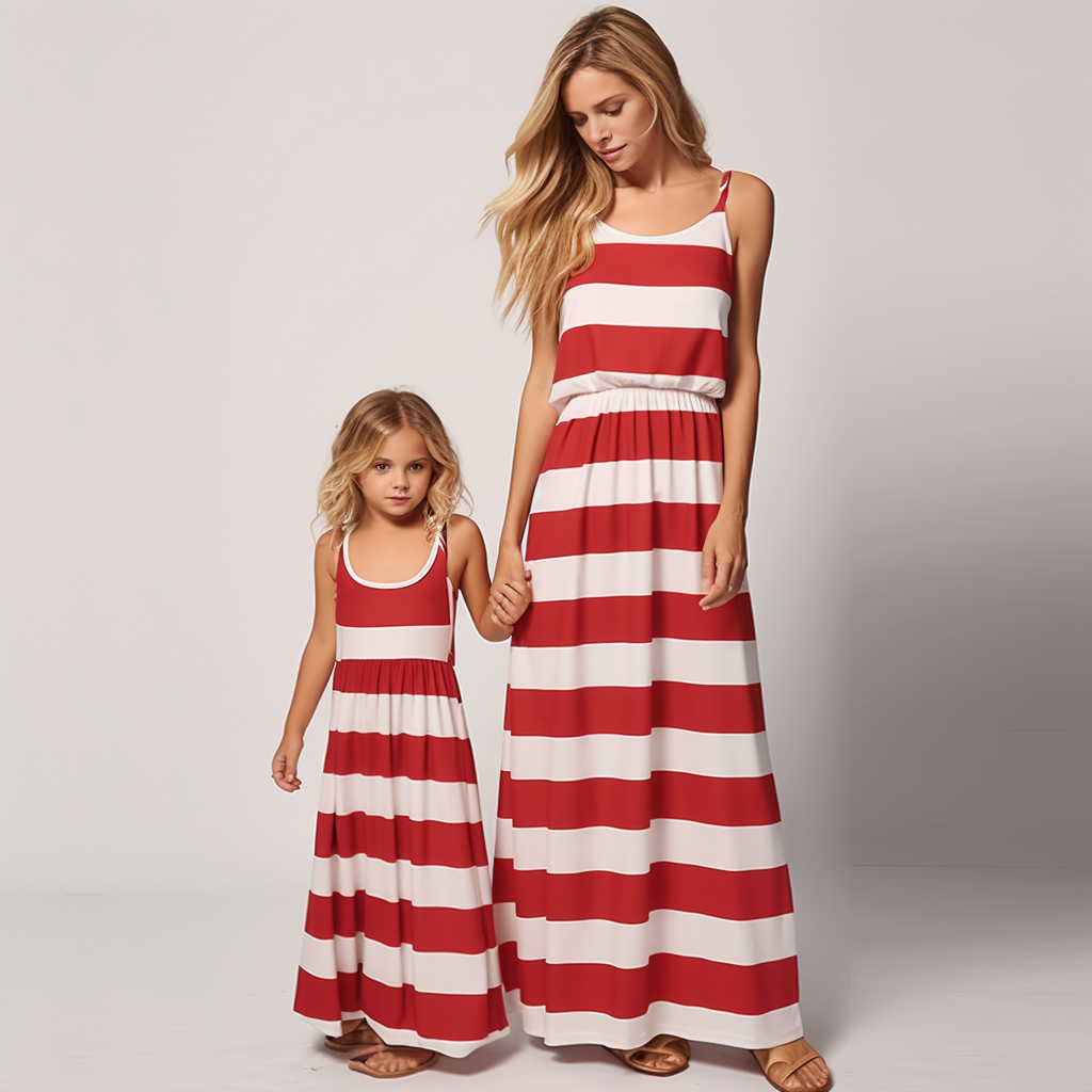 Mommy and Me Striped Print Cami Dress