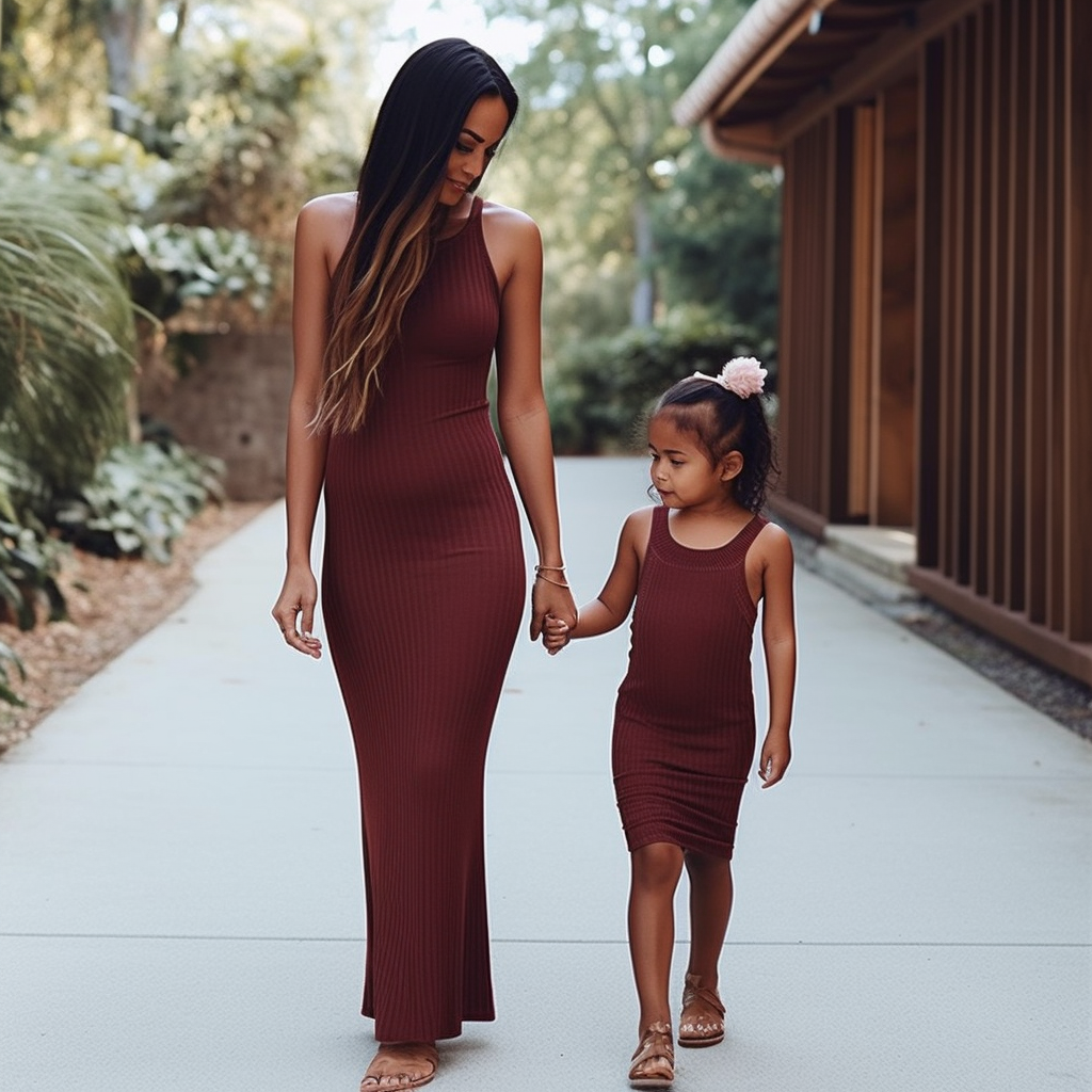 Mommy and Me Burgundy Ribbed Knit Tank Dress