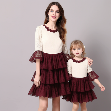 Mommy and Me Contrast Lace Dress