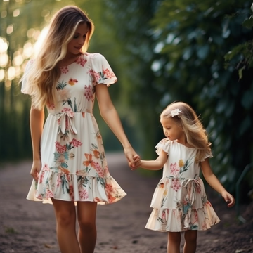 Mommy and Daughter Floral Print Ruffle Trim Dress