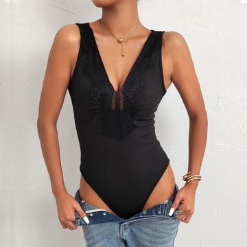 Form-Fitting Sleeveless Lace Bodysuit