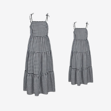 Mom and Daughter Plaid Print Layered Hem Cami Dress