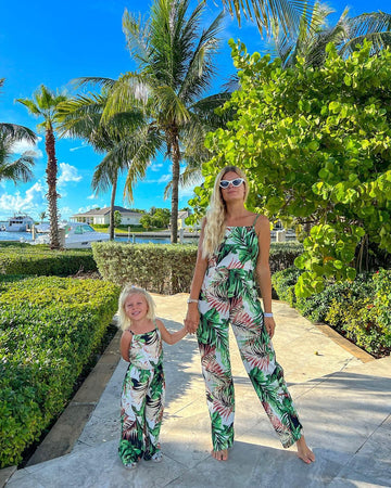 Plant Print Sleeveless Mom and aughter Matching Jumpsuits